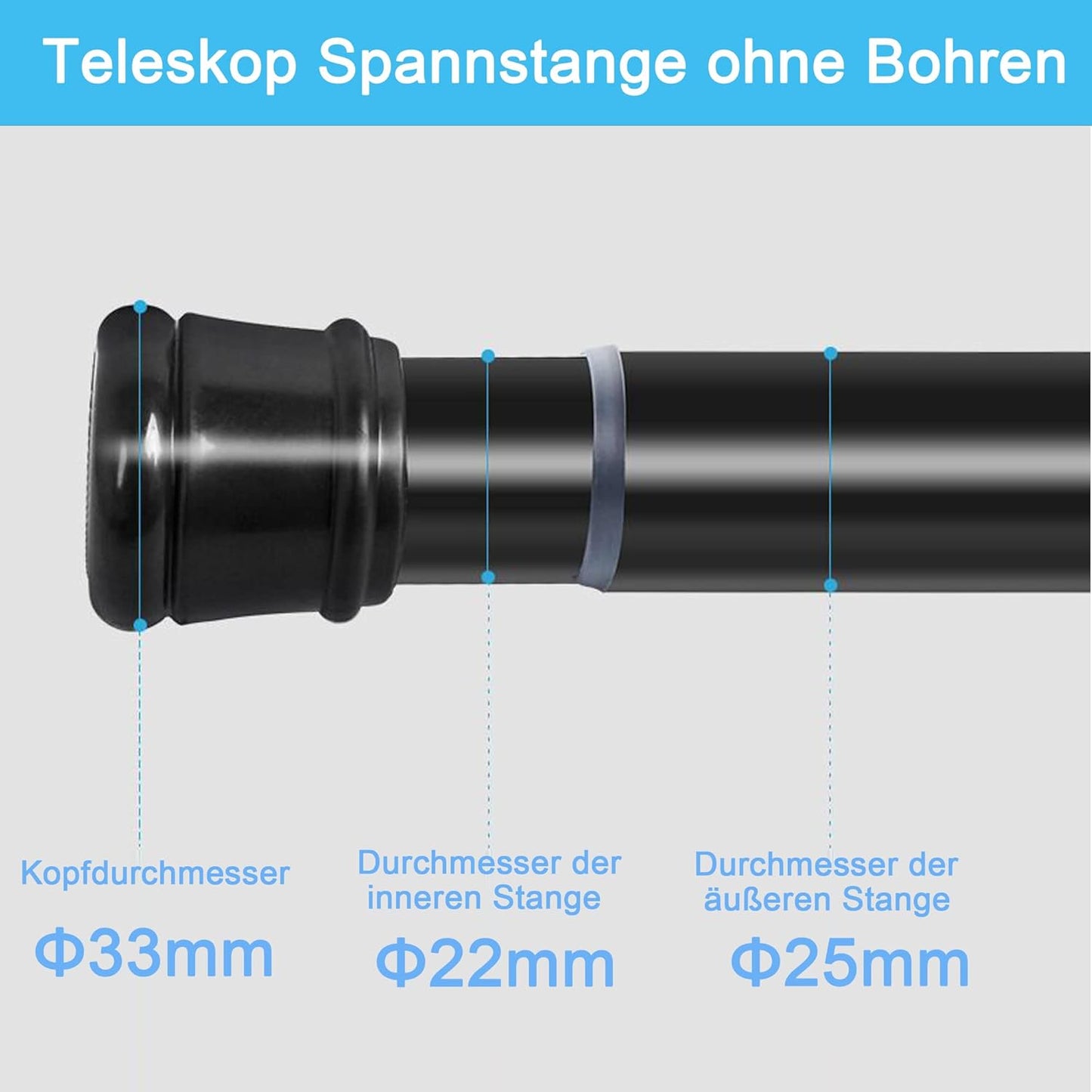 Ausziehbare Duschvorhangstange ohne Bohren (66-90 cm), Schwarz 66-90CM(1Stück)