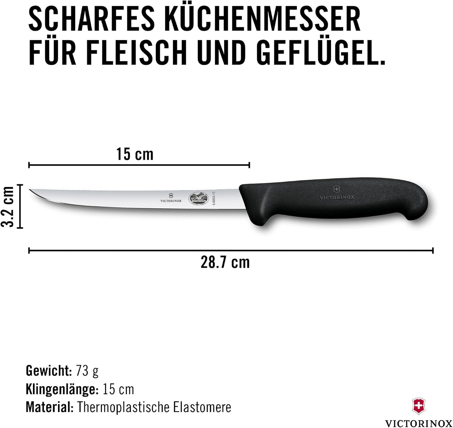 Fibrox Ausbeinmesser mit extra schmaler Klinge, 15 Cm, Extra Schmal – Schwarz