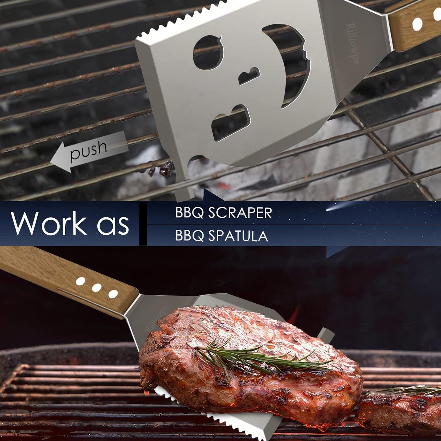 Grillspatel, Griff in Holzfarbe
