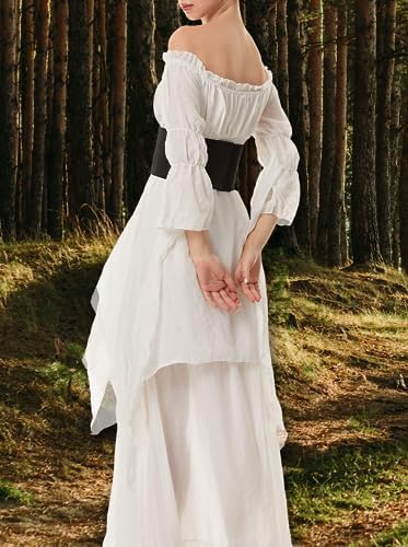 Renaissance-Kleid mit Korsett, Weiss 3XL