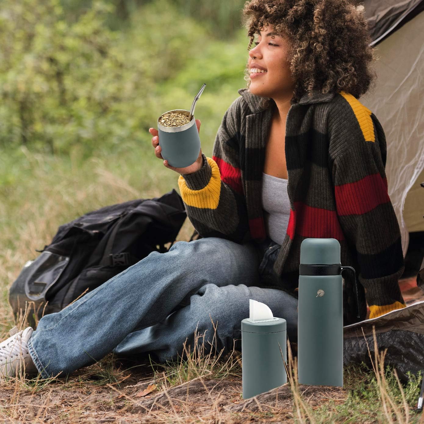 Yerba Mate Set mit Thermos und Bombillas, Grau