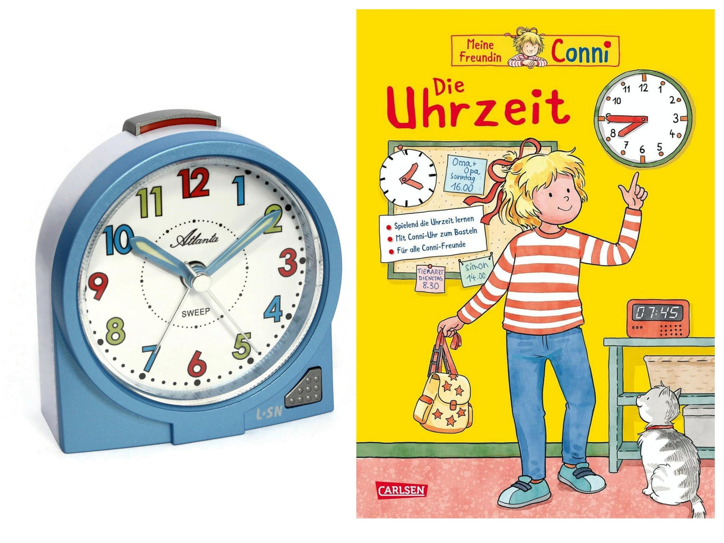 Wecker mit Buch "Conni Die Uhrzeit", Blau Conni