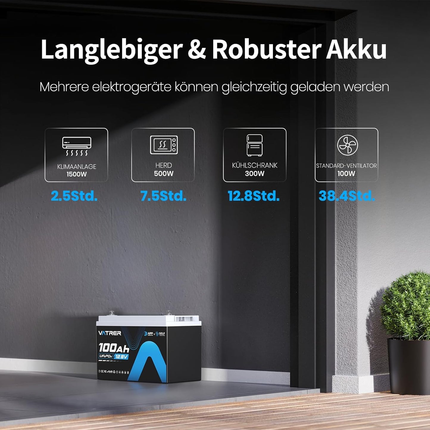 LiFePO4 12V 100Ah Lithium-Akku mit Bluetooth, 12V100Ah Selbsterwärmung