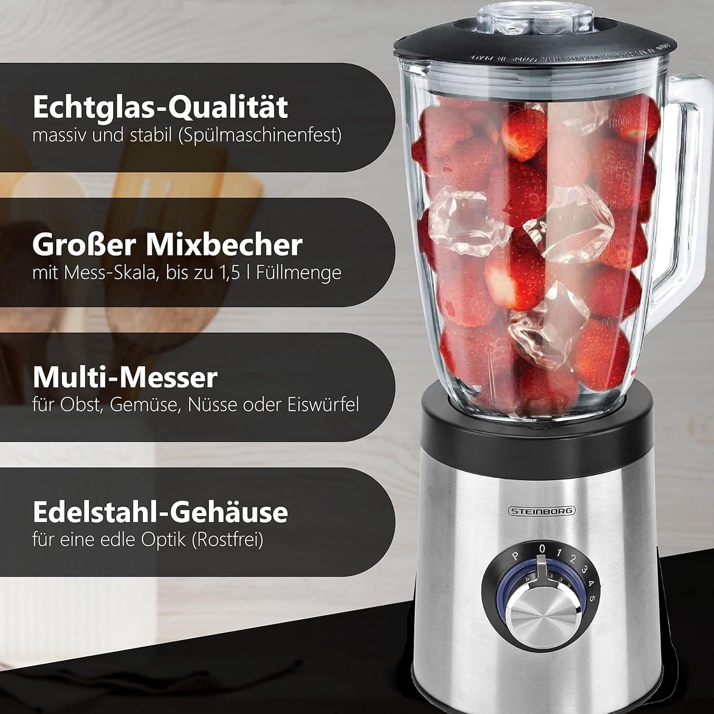 Standmixer 800W mit Glasbehälter & Pulsfunktion