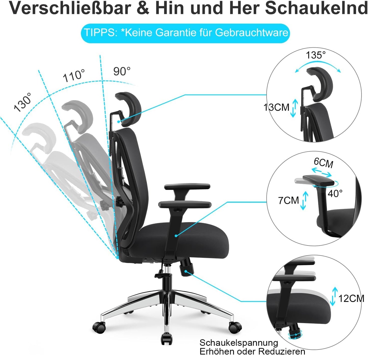 Ergonomischer Schreibtischstuhl mit 3D-Armlehne