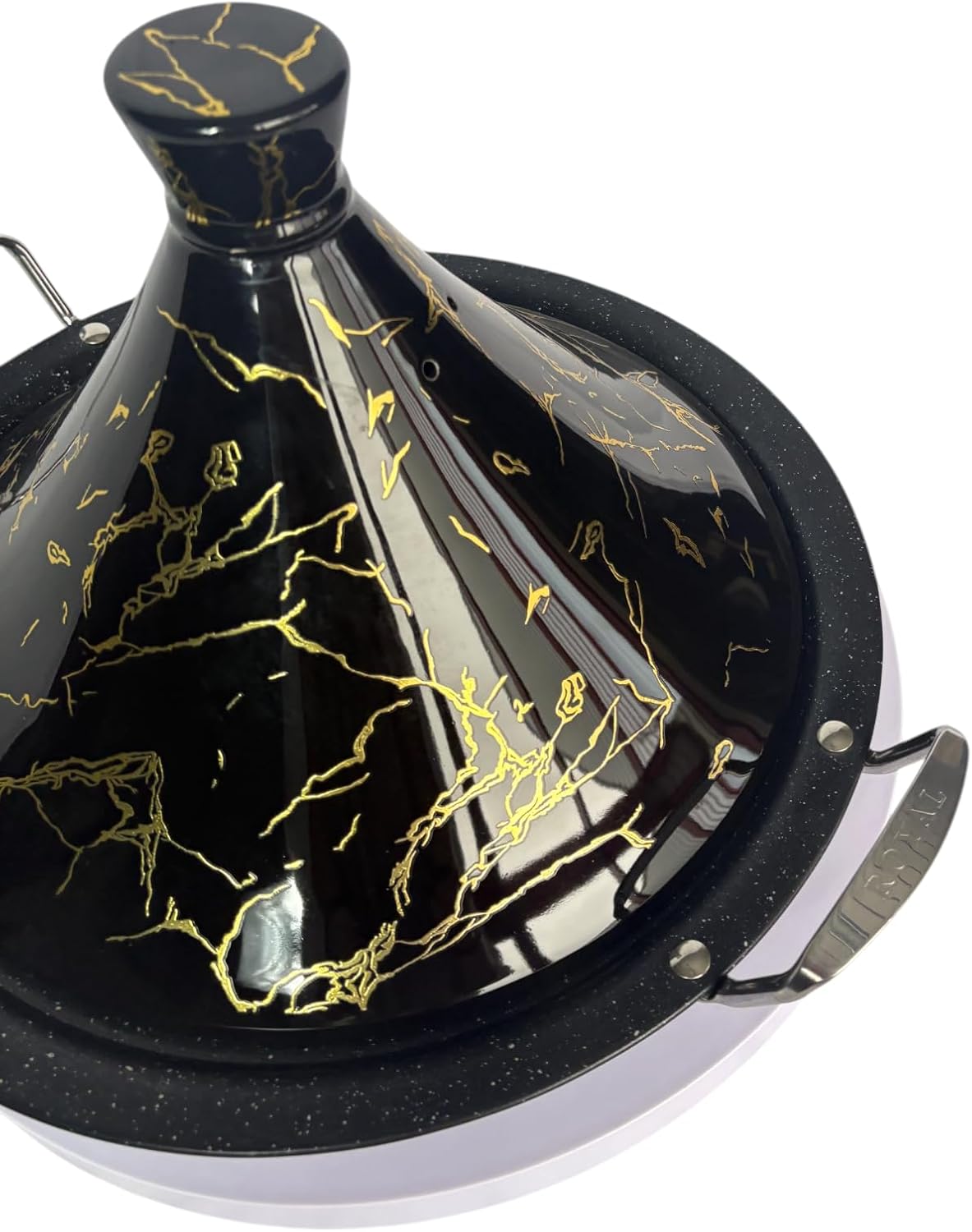 Tajine Schmortopf mit Keramikdeckel & Dampfventil, Schwarz 38 cm
