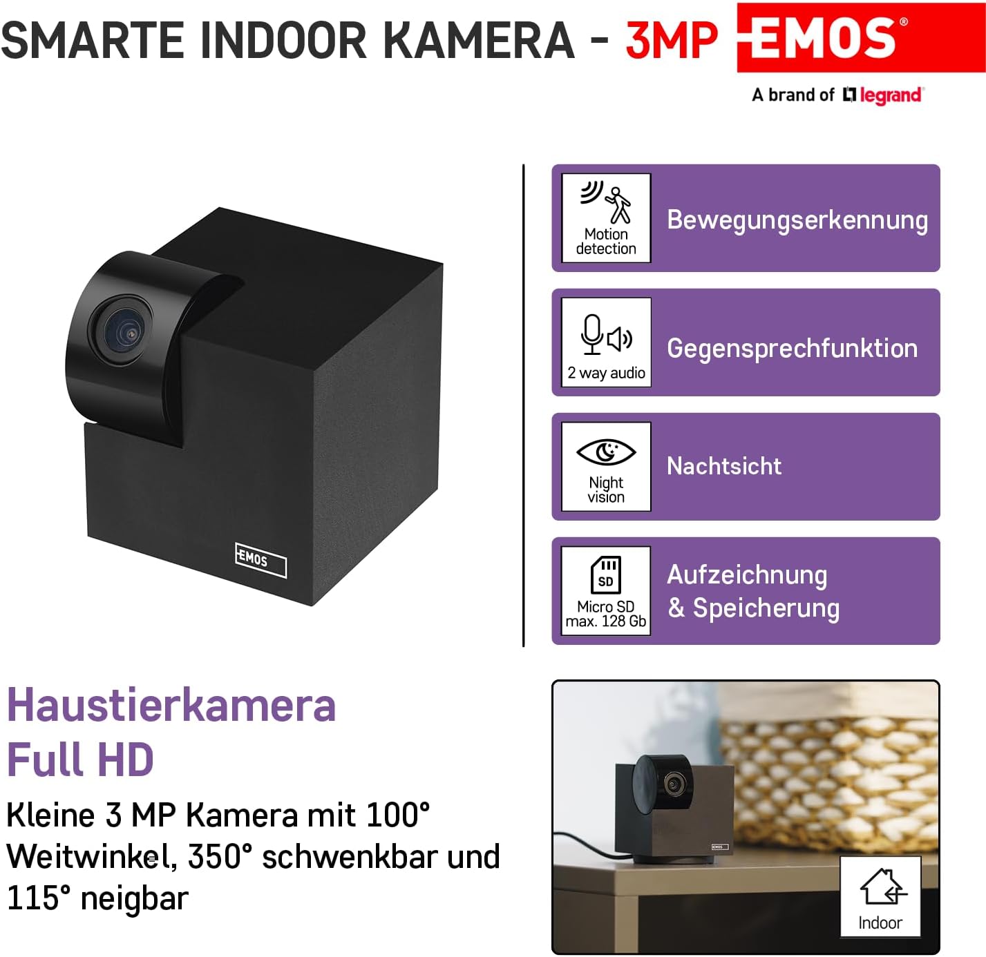 GoSmart Rotierende Überwachungskamera IP-110 CUBE mit WiFi, 3 Megapixel