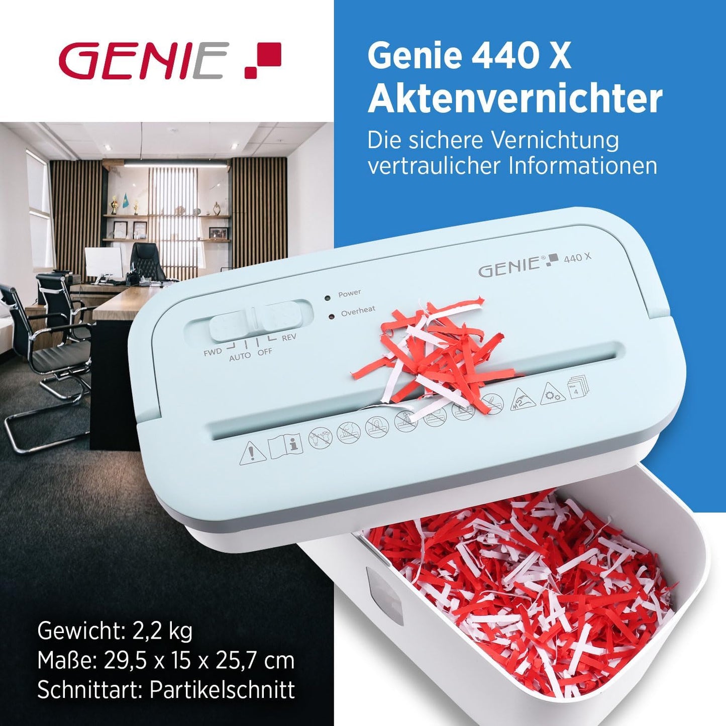 Aktenvernichter 440 X mit Partikelschnitt, Blau