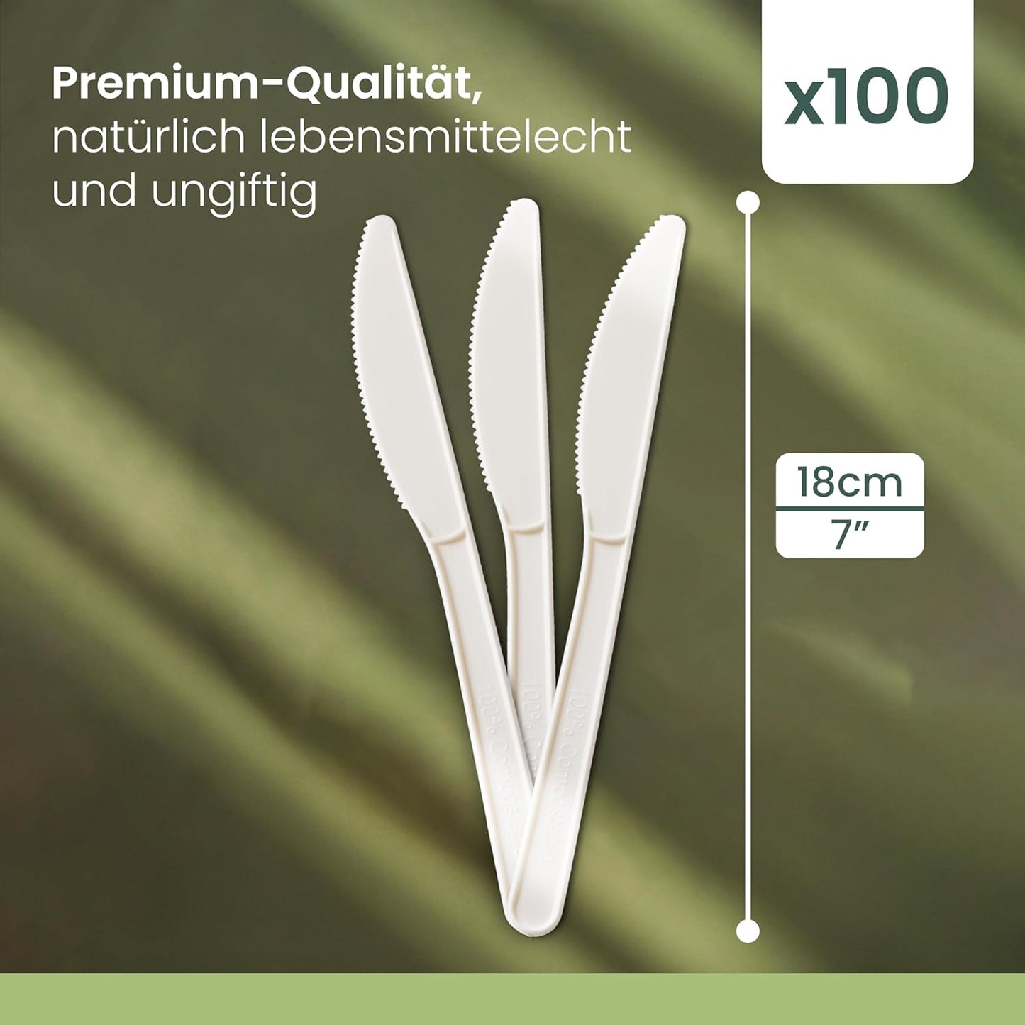 Biologisch abbaubare Messer, Messer - Weiss 18cm / 7" 100er Pack