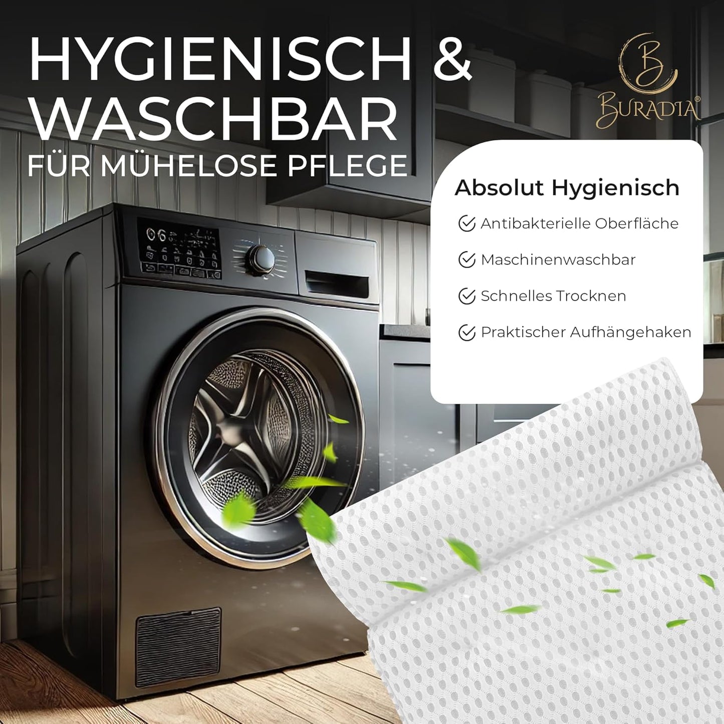 Badewannenkissen mit Saugnäpfen und Wäschenetz, Weiß