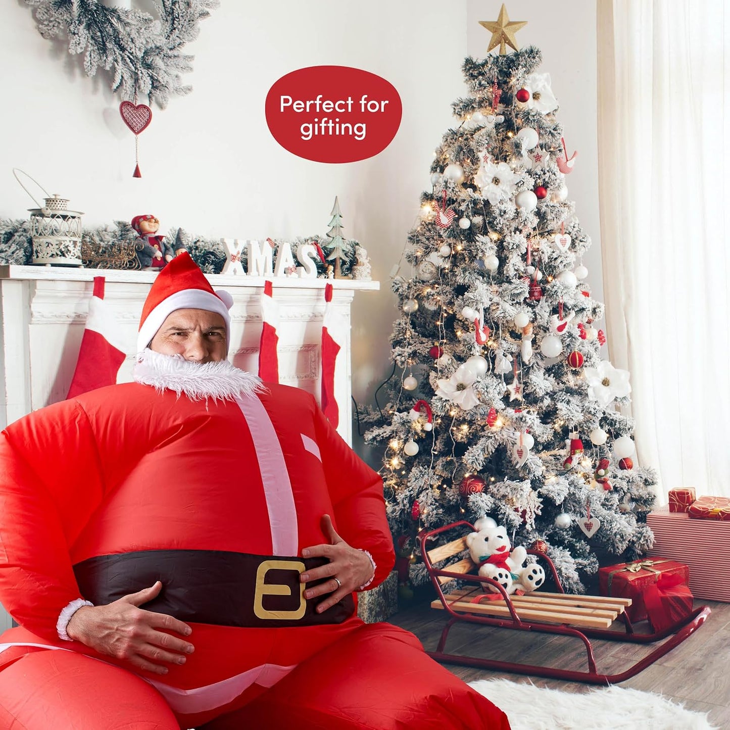 Aufblasbares Weihnachtsmann-Kostüm mit Bart und Mütze, Carry Me-Serie, Weihnachtsmann-Kostüm
