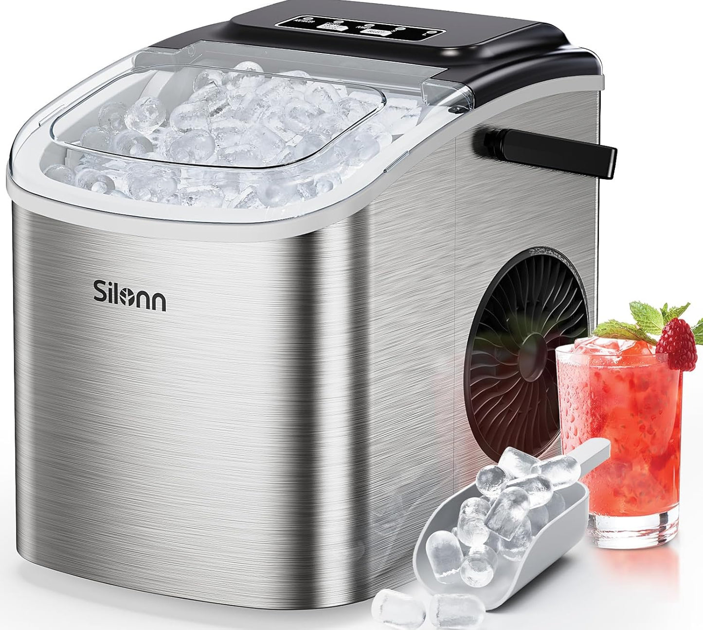 Eiswürfelmaschine mit Tragegriff, selbstreinigend, Edelstahl-IM09, 1.2l