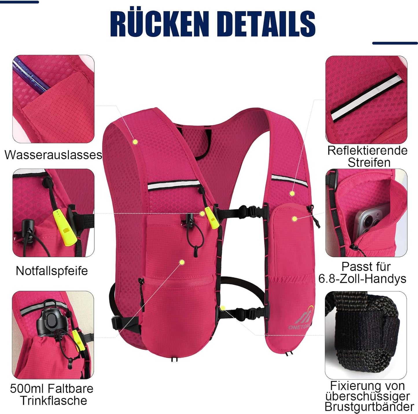 Leichte Laufweste mit Trinksystem, rosa mit trinkblase