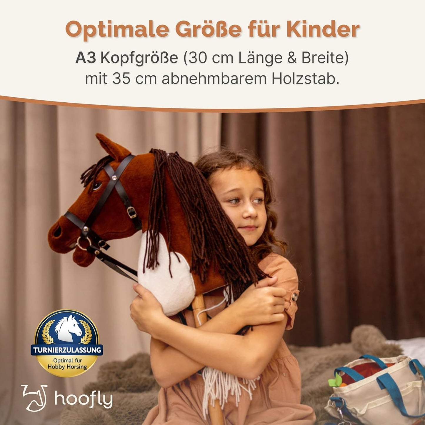 Hobby Horse Steckenpferd mit Trense, 40 cm Stab, Braune Schecke