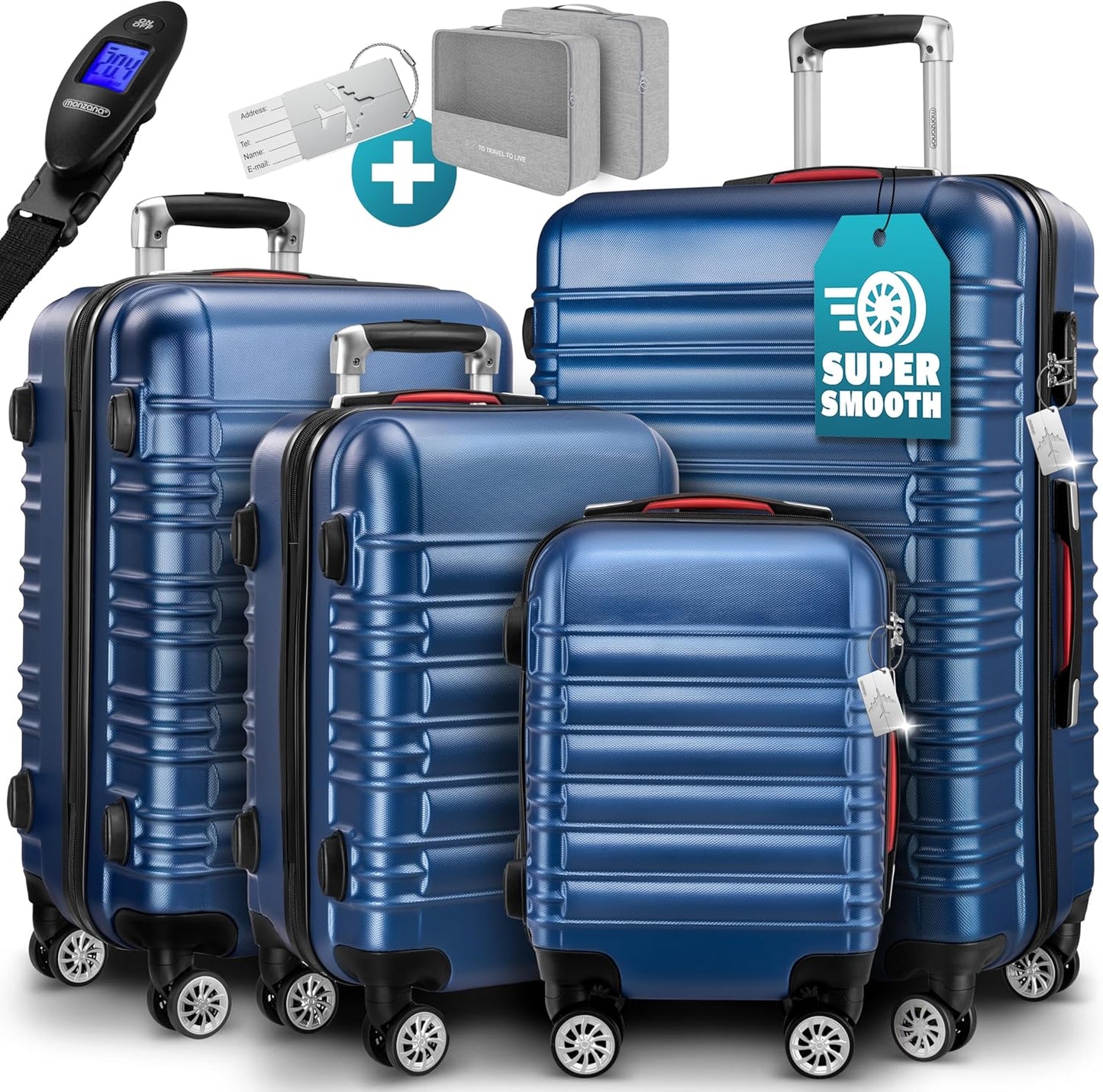 Hartschalenkoffer 4er Set mit Zubehör, Blau