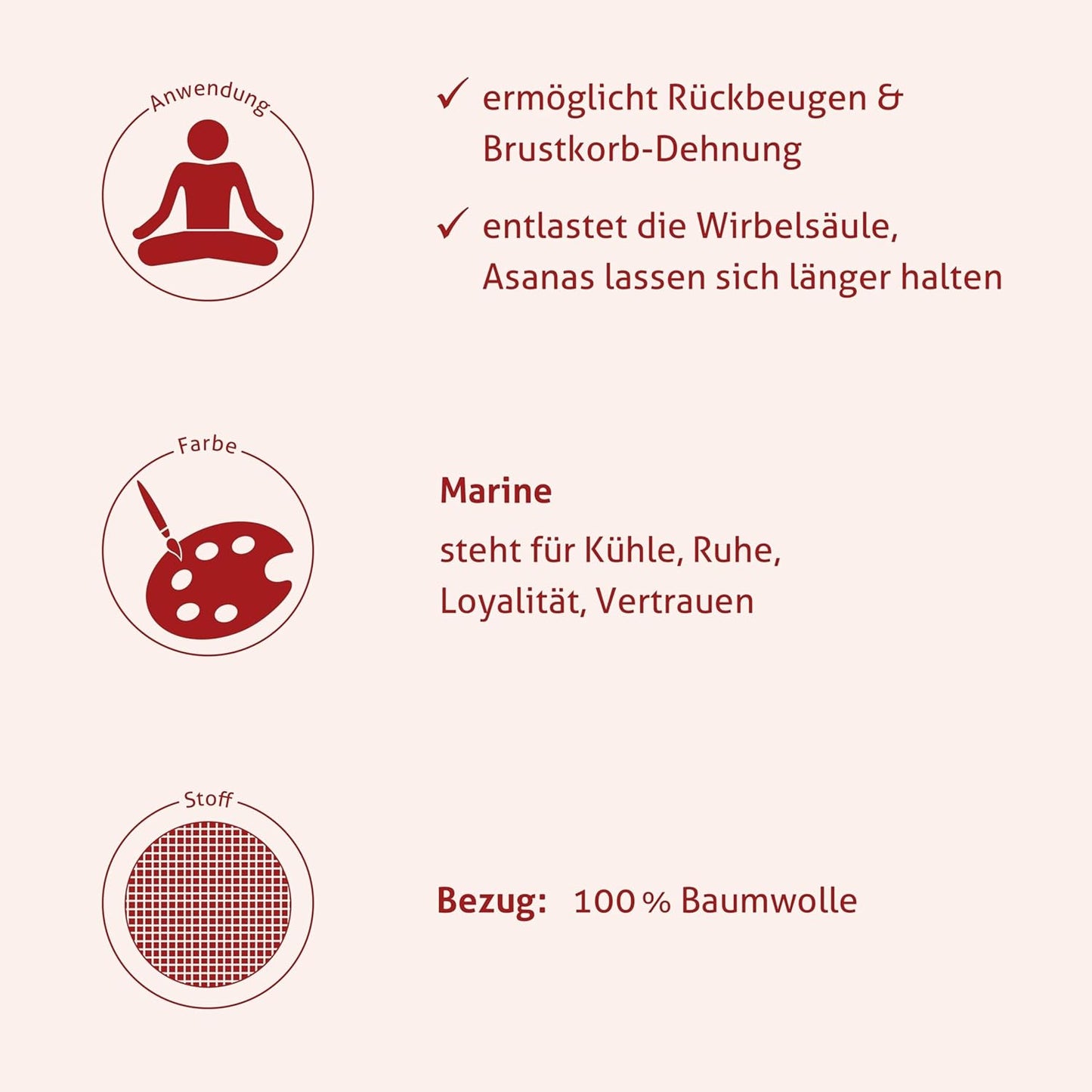 Yoga Bolster mit Dinkelspelzfüllung, Marineblau