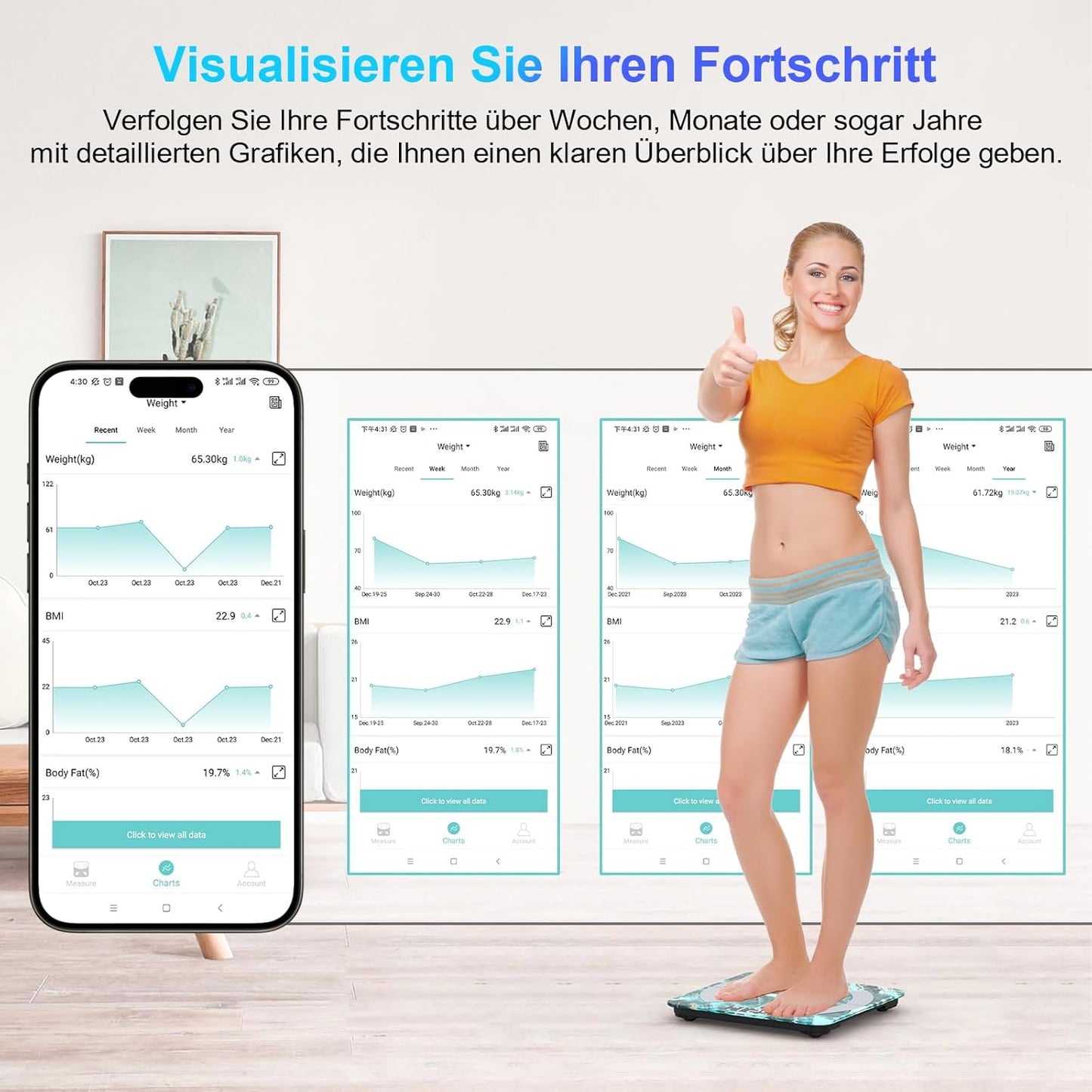 Digitale Körperfettwaage mit App & Bluetooth-Funktion, 260 marmorgrün