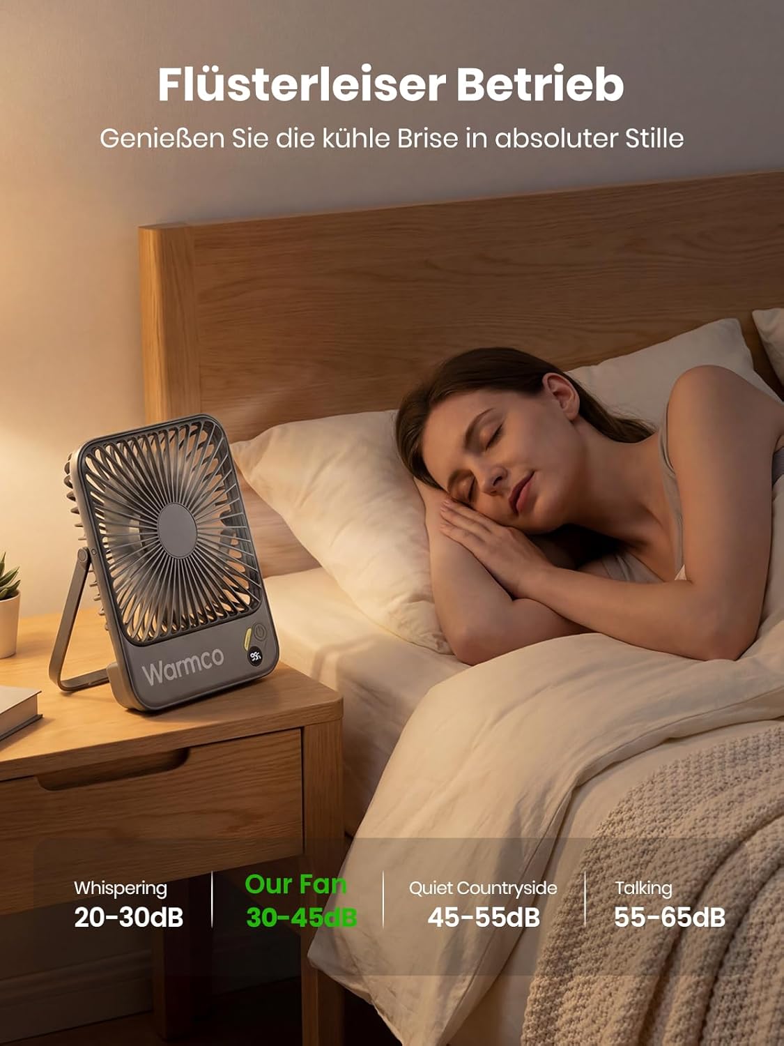 Tragbarer Akku-Tischventilator, Schwarz