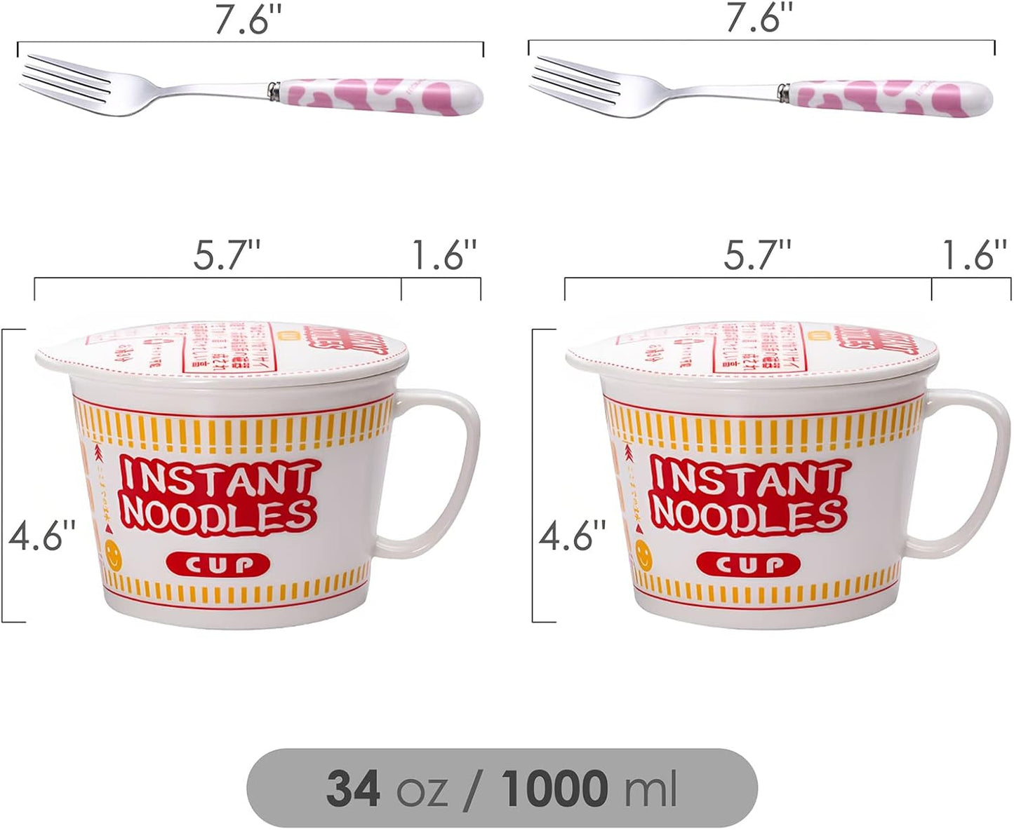 Ramen Schüssel-Set mit Deckel, 2 Stück Rot