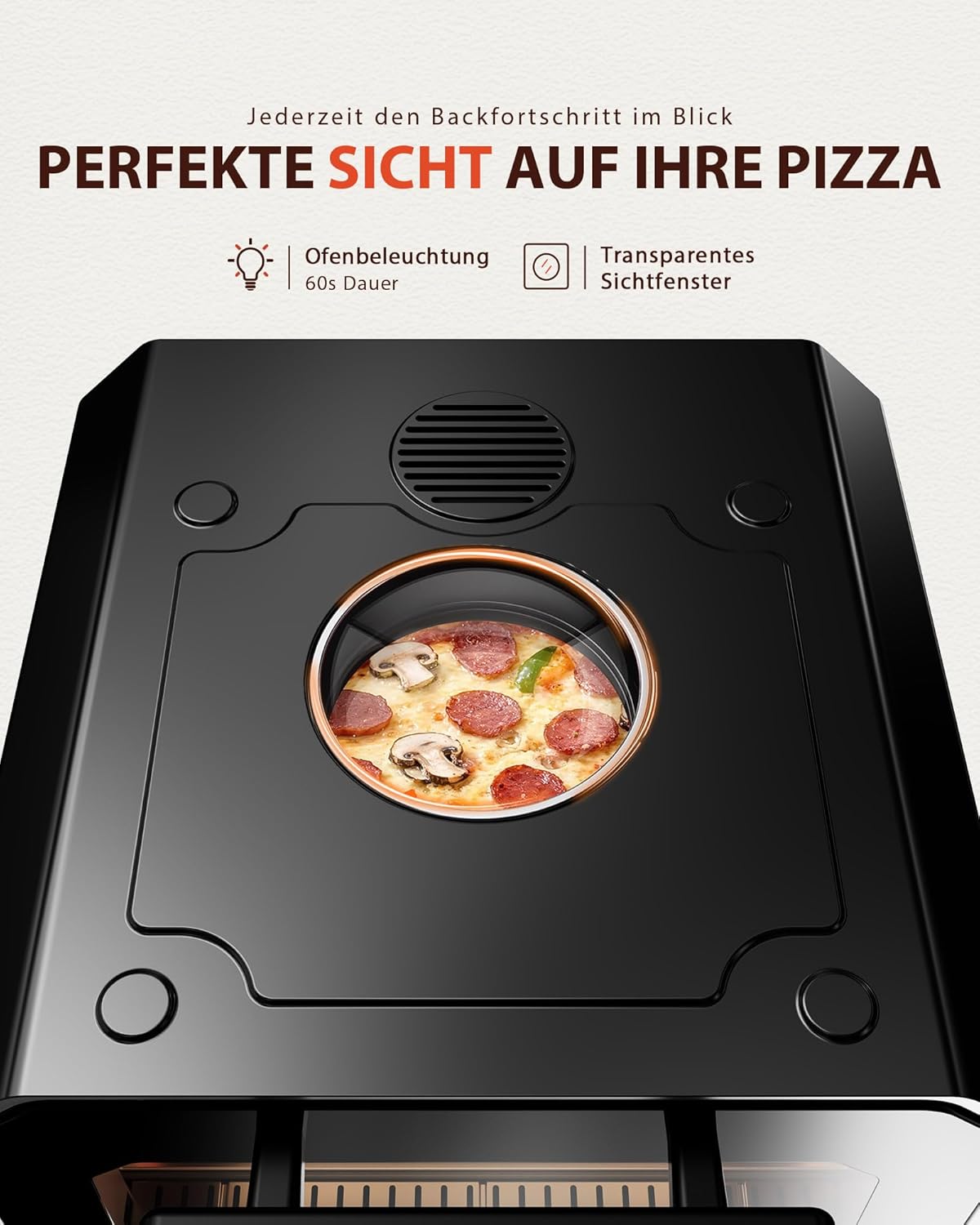 Elektrischer Pizzaofen mit Pizzaschaufel, Pizzastein & Pizzaschaufel & Backblech Schwarz