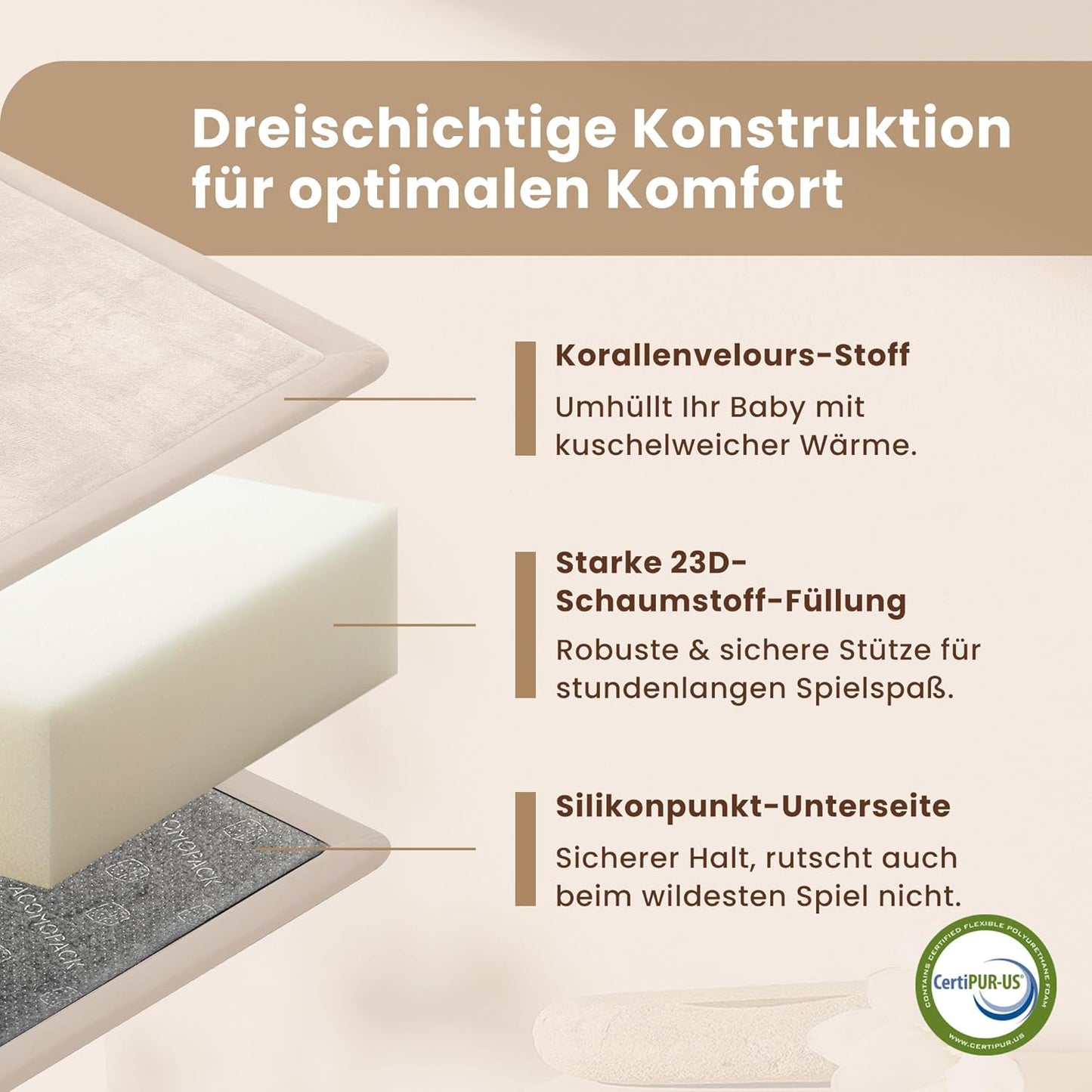 Krabbel- und Spielmatte, Beige 127 x 127 x 3.5 cm