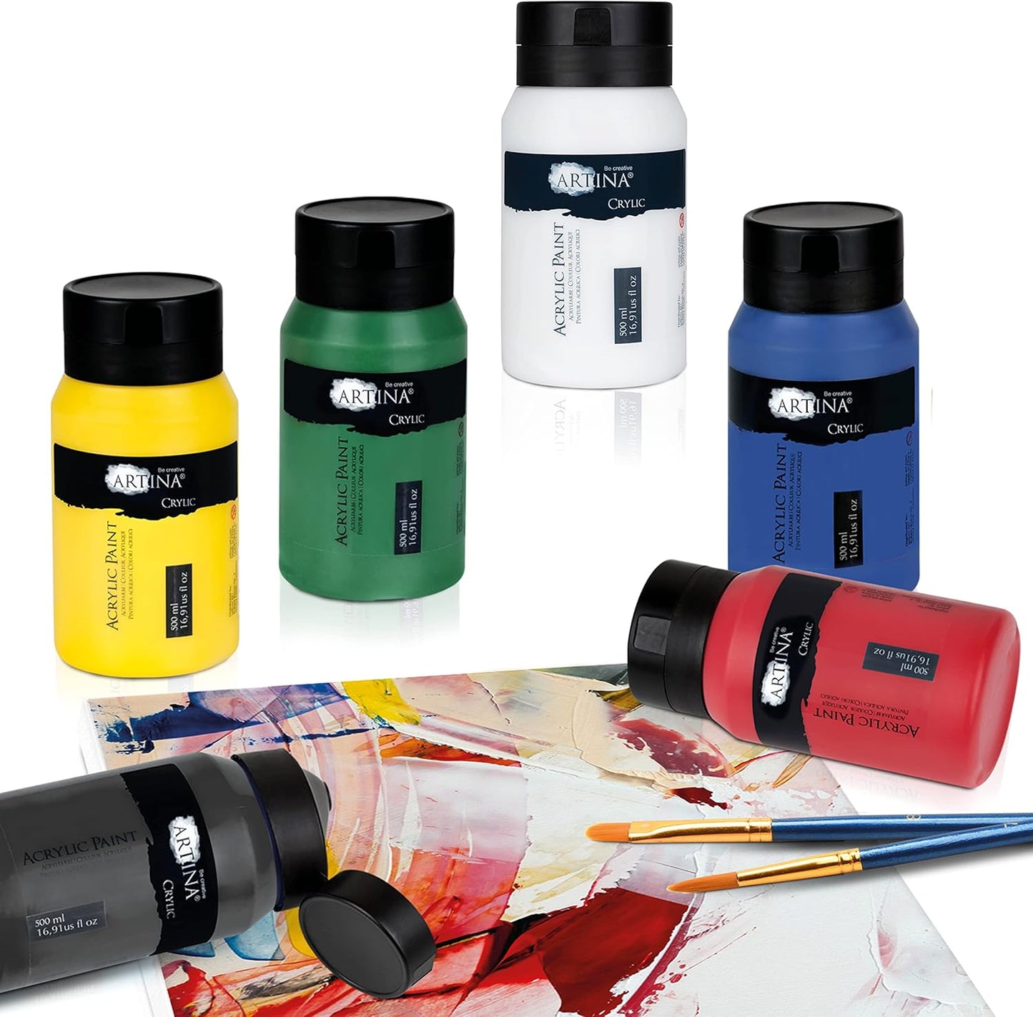 6er-Set Acrylfarben, schnelltrocknend, wasserfest, 500 ml (6er Pack) mehrfarbig