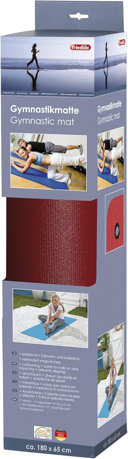 Gymnastikmatte Komfort mit Ösen, 180 x 65 x 0.8 cm rot