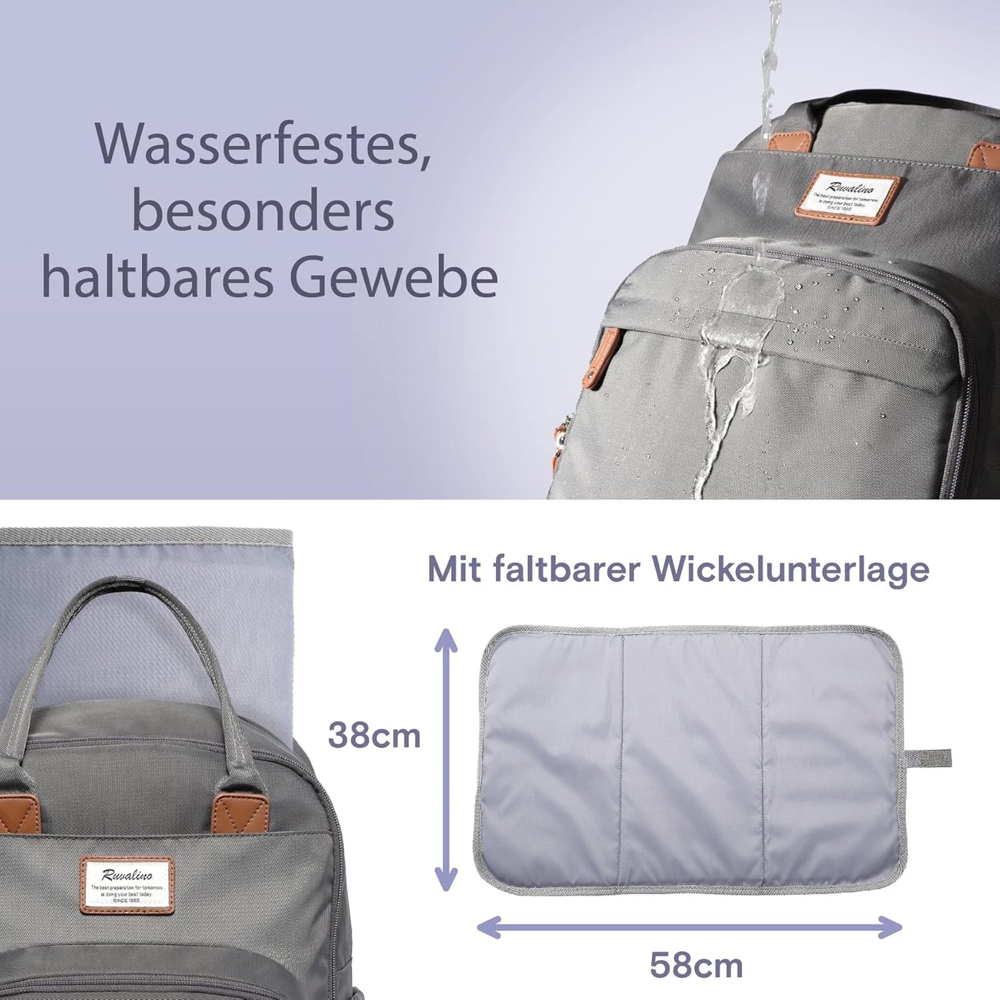 Wickelrucksack mit Wickelunterlage, Dunkelgrau
