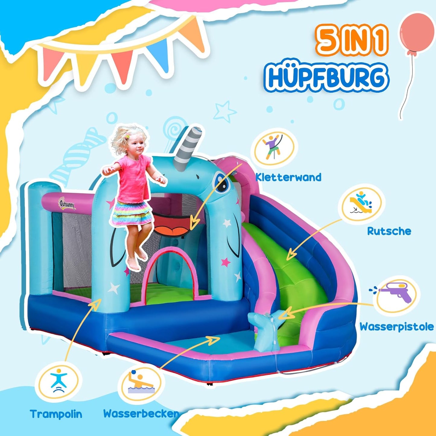 Aufblasbare Hüpfburg mit Gebläse und Wasserspielcenter