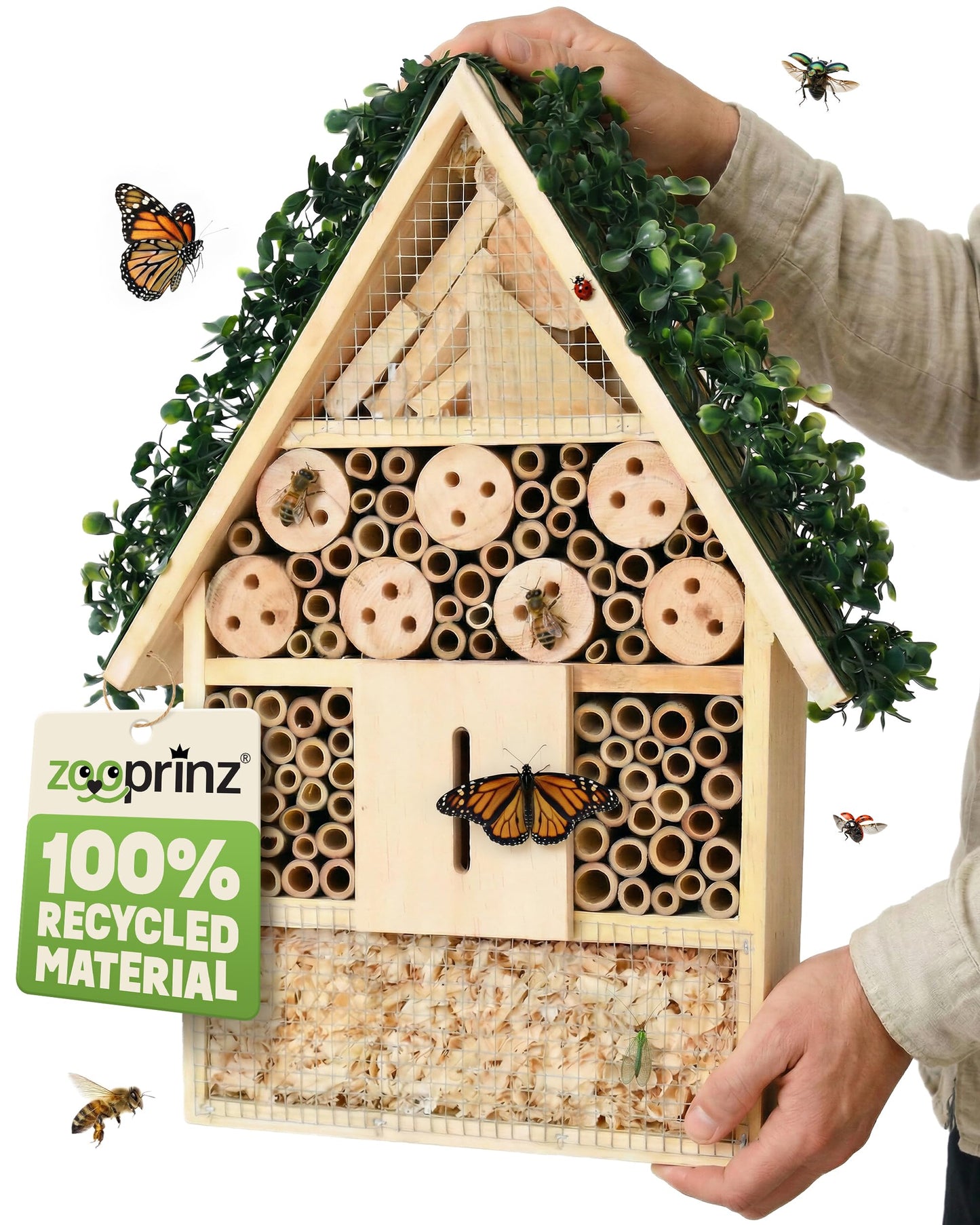 Insektenhotel XXL mit Bambus Röhrchen (39 cm), XXL Insektenhotel – Efeu Dach (39 cm)