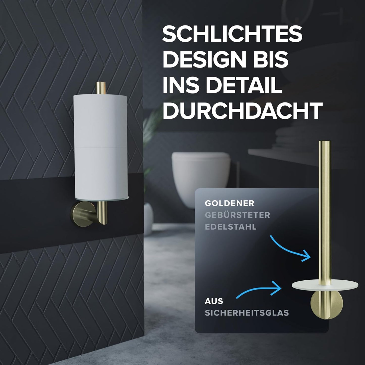 Toilettenpapierhalter für 2 Rollen, Gold Zum Bohren