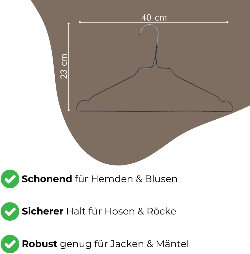 Drahtkleiderbügel-Set, platzsparend & langlebig, Schwarz 50 Stück