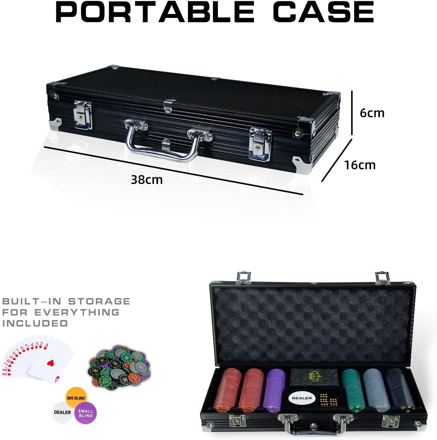 Pokerset mit Tischauflage und 300 Pokerchips, 300 Chips mit Aufdruck