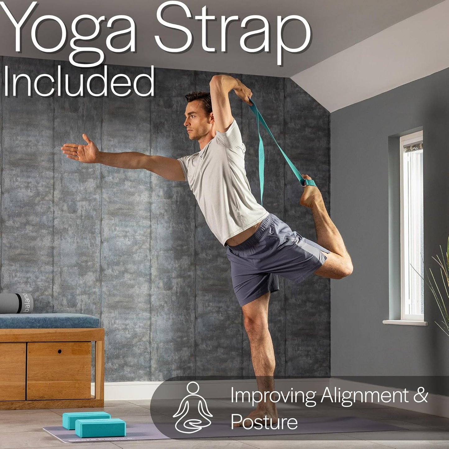 Yogablock-Set mit Gurt, Teal