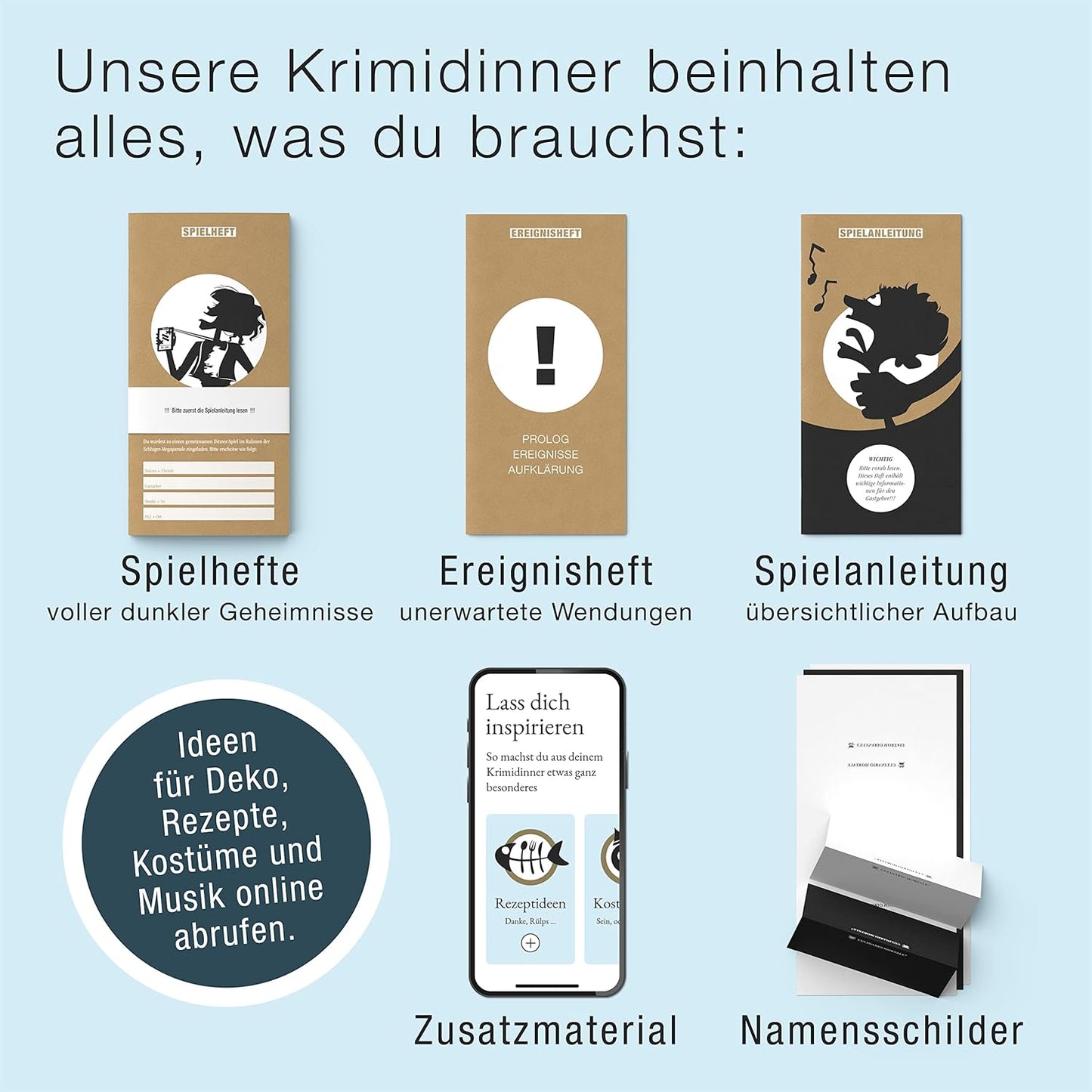 Krimidinner Spiel "Ihr Herz schlug Schlager" (5-7 Personen)
