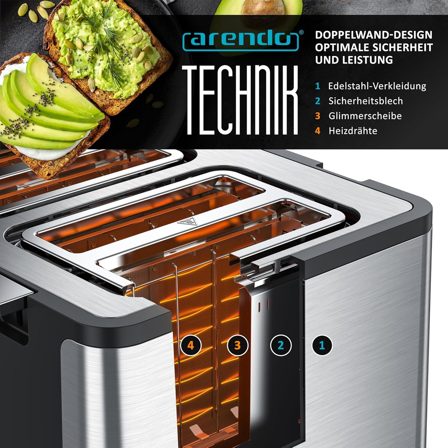 Toaster 4 Scheiben, B: Silber