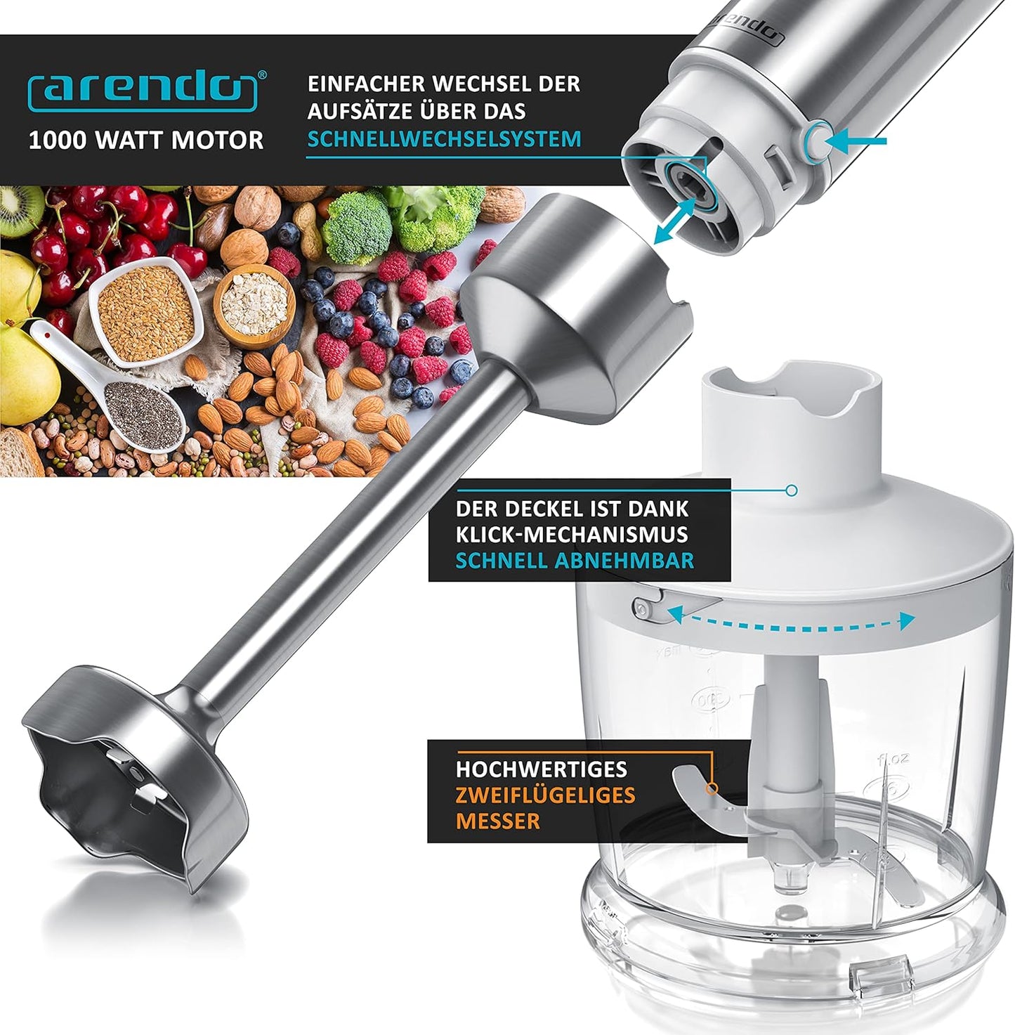 Stabmixer Set Mano mit Turbotaste und Messbecher, B : Weiss