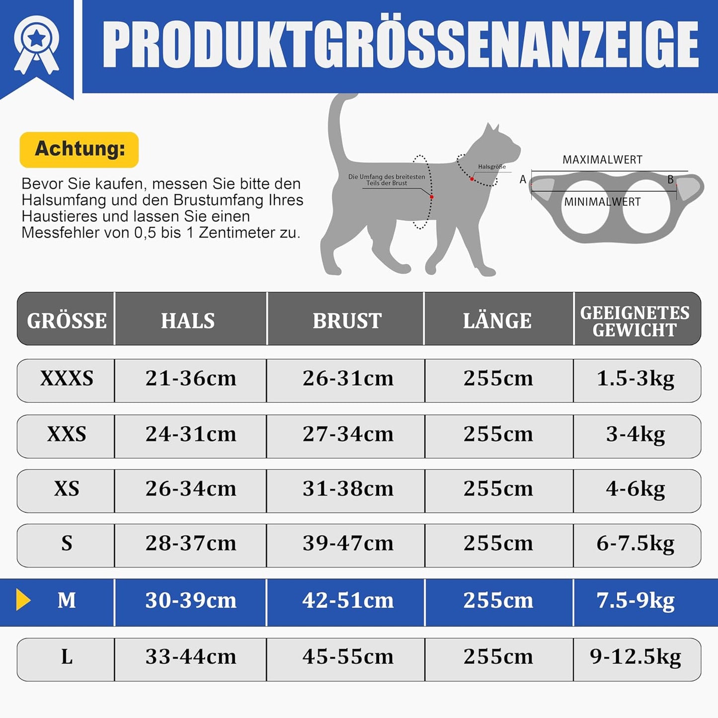 Reflektierendes Hunde- und Katzengeschirr-Set, Orange M（Halsu: 30-39cm, Brustu: 42-51cm）