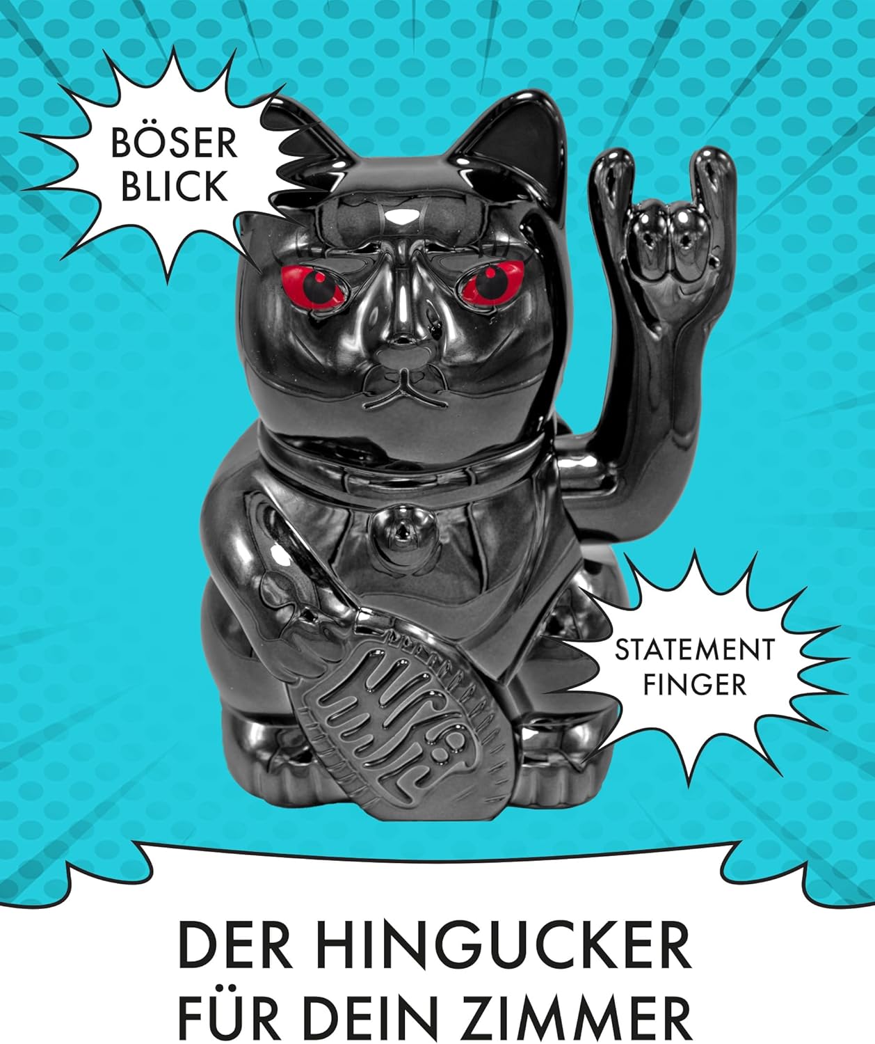 Winkekatze mit Mittelfinger, Black Shiny Rock
