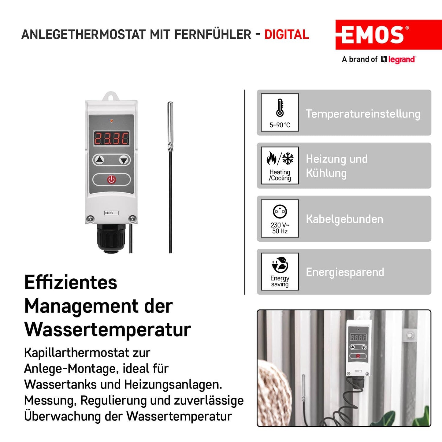 Anlege-Thermostat mit Fernfühler P5684, mit Fernfühler