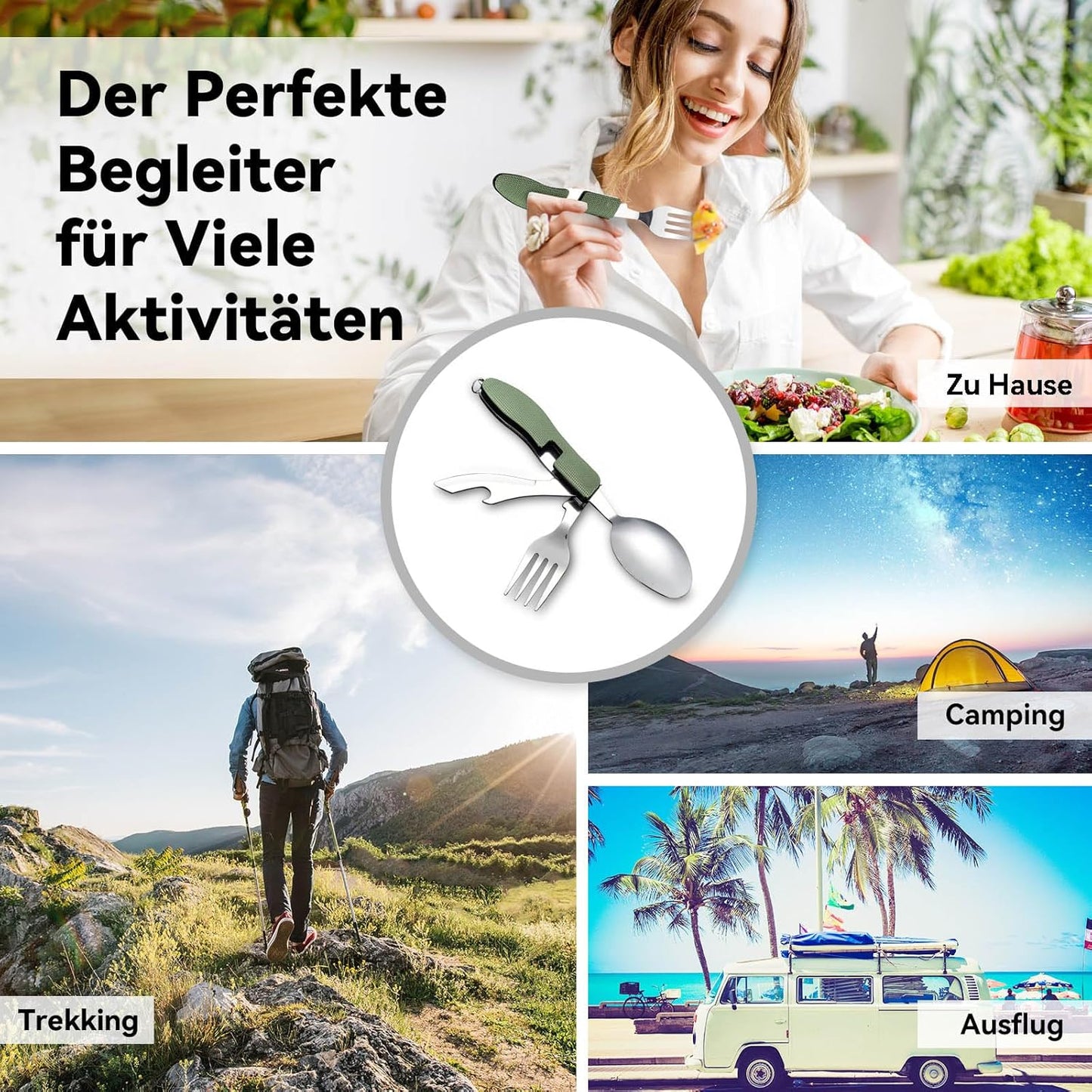 Campingbesteck Set mit Gürteltasche, Grün