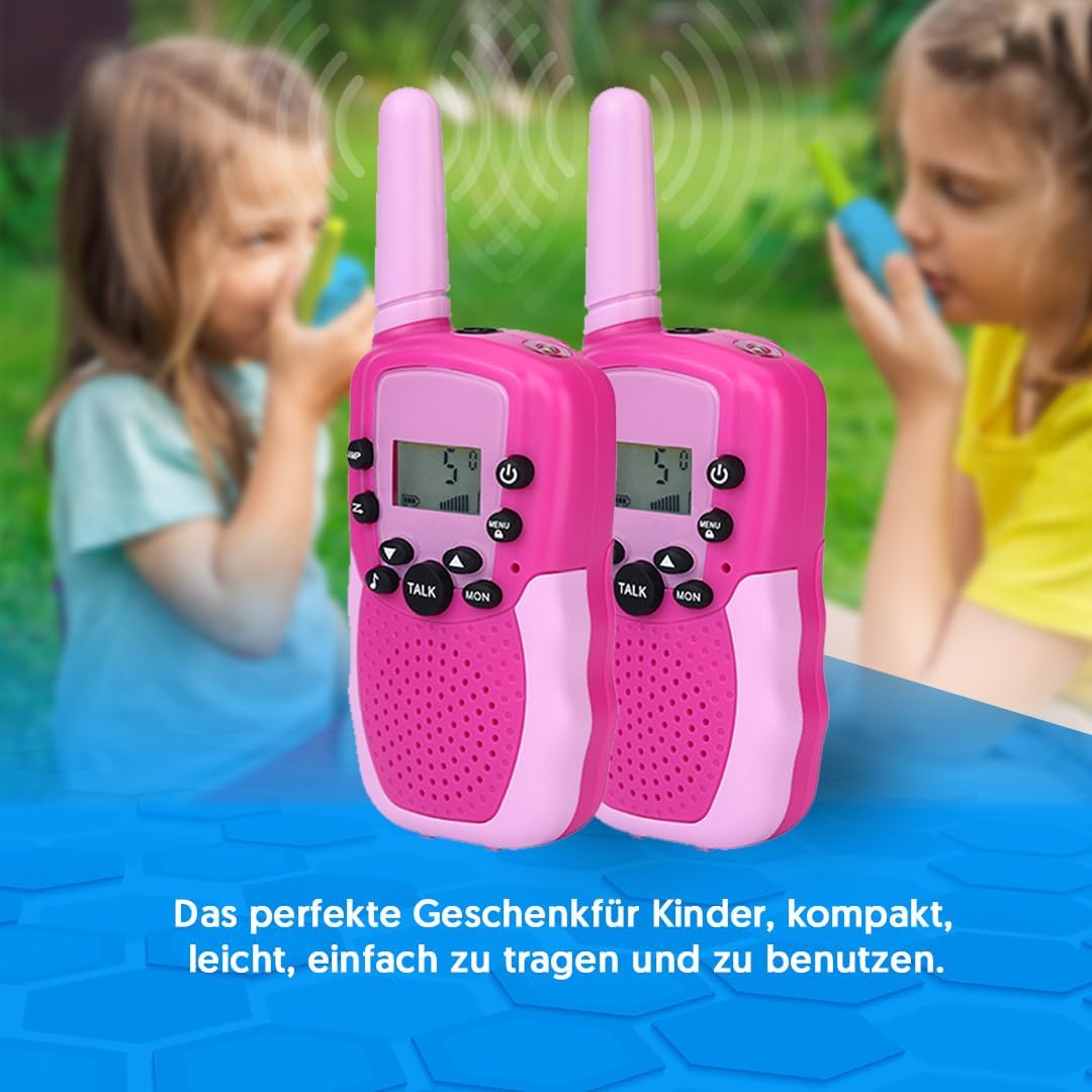 Walkie-Talkies für Kinder mit LED-Display und 22 Kanälen, Rosa