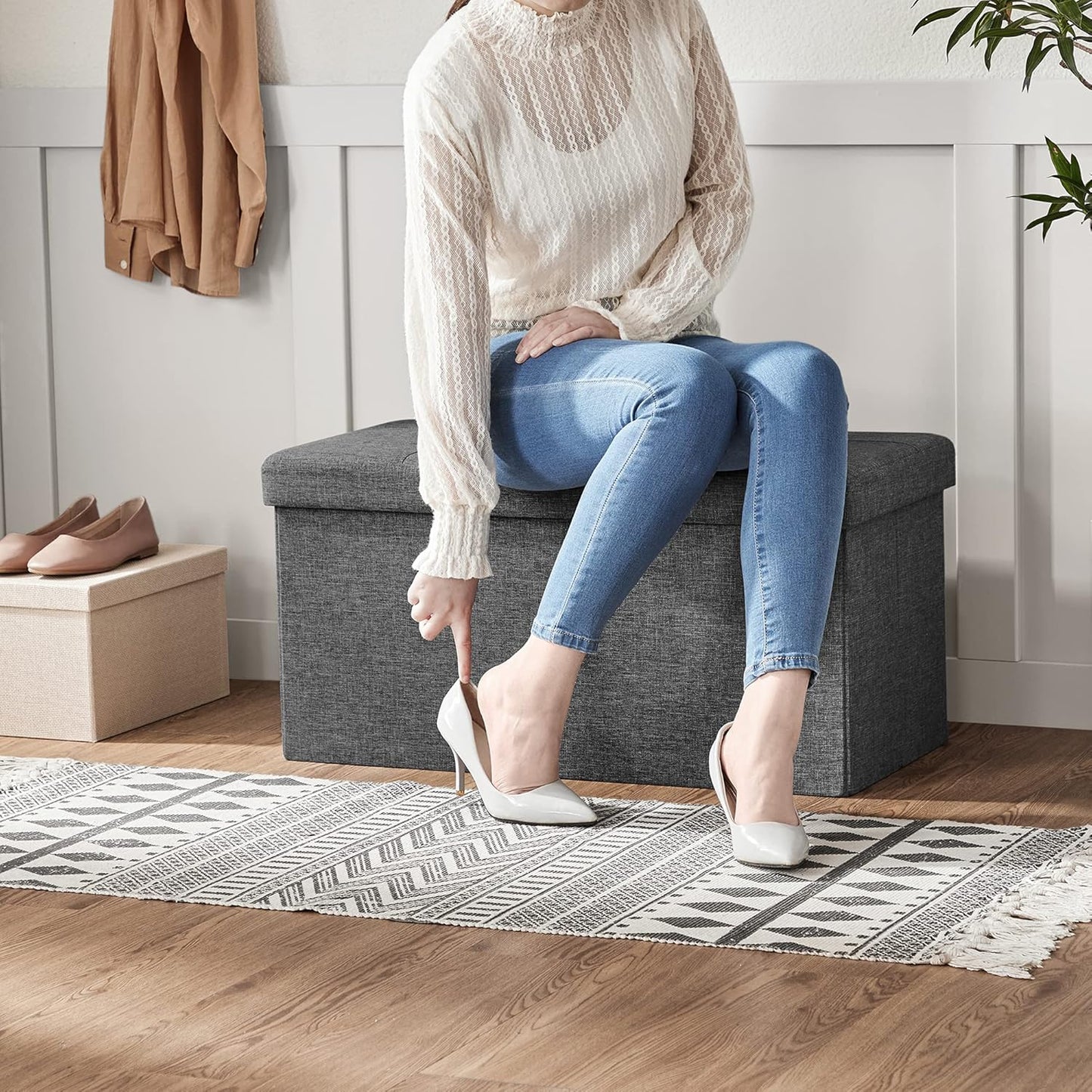 Klappbare Sitzbank mit Stauraum, 76B cm Schiefergrau