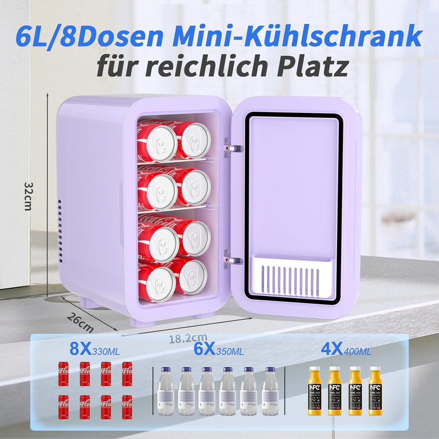 Mini-Kühlschrank 6L, tragbarer Thermoelektrik-Kühler, Lila
