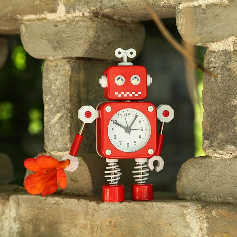 Roboter Wecker mit blinkenden Augen und drehbarem Arm, Rot