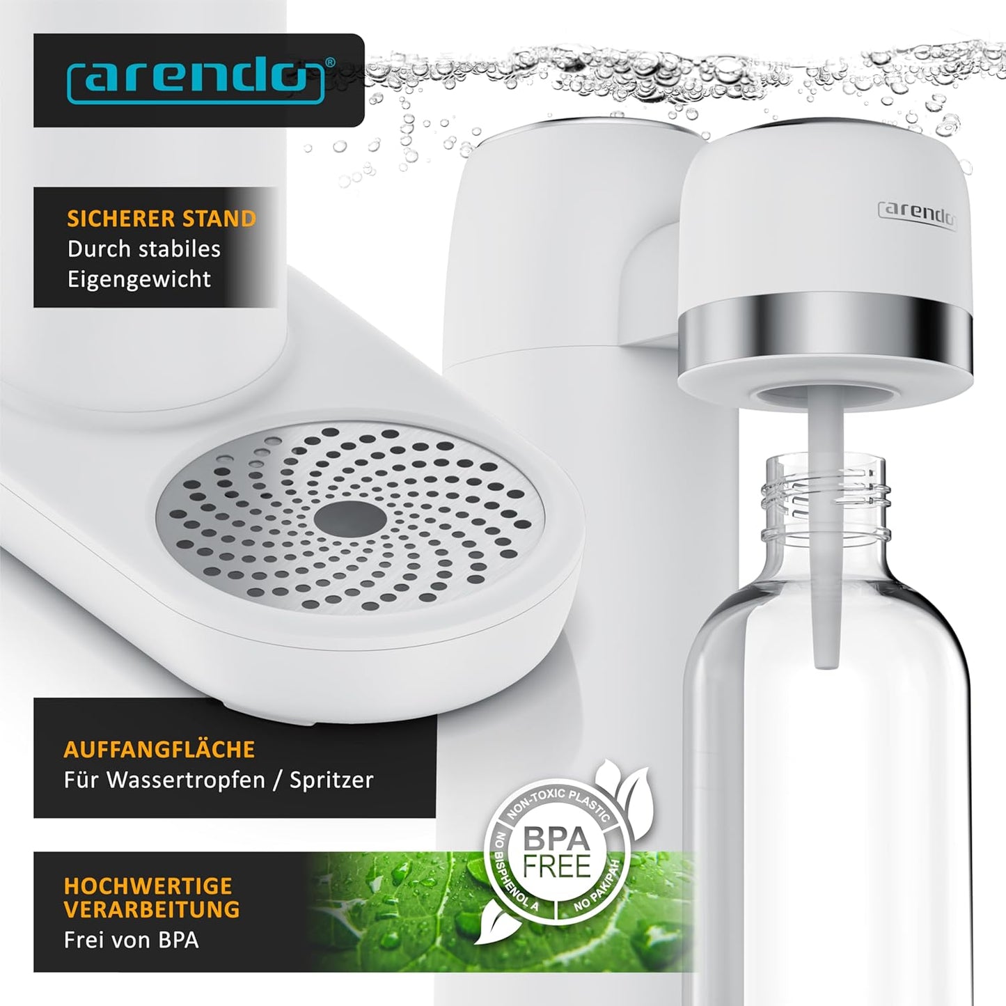 Wassersprudler mit Wasserflasche, B: Weiss