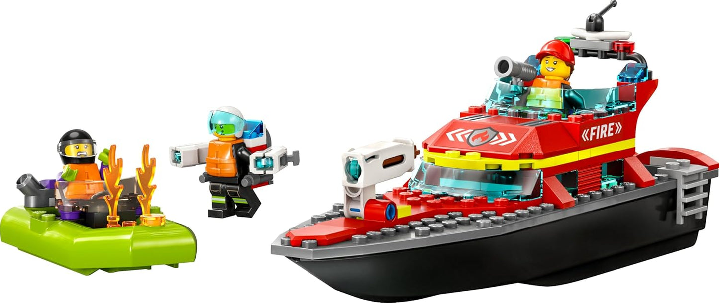 Feuerwehrboot-Spielset mit Rennboot und Minifiguren