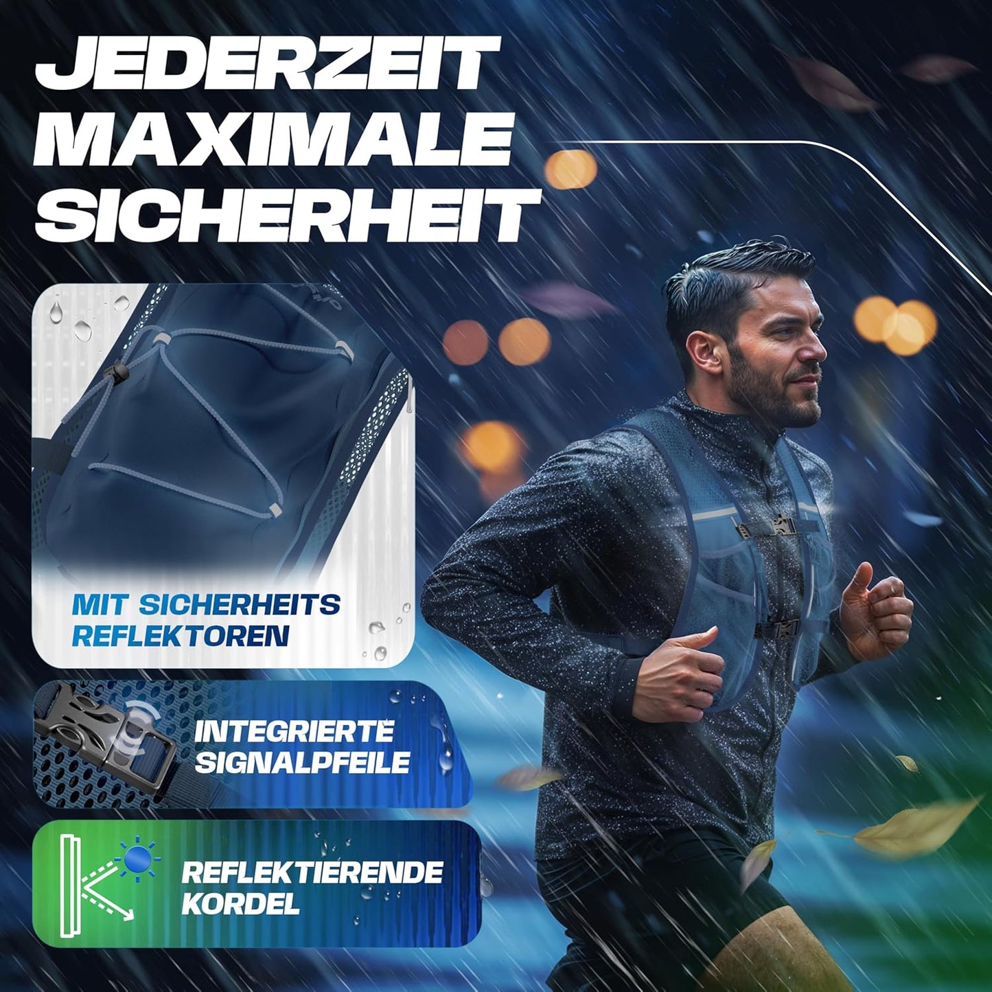 Trinkweste mit 8 Taschen, 5L - blau - mit 2x250ml 5L