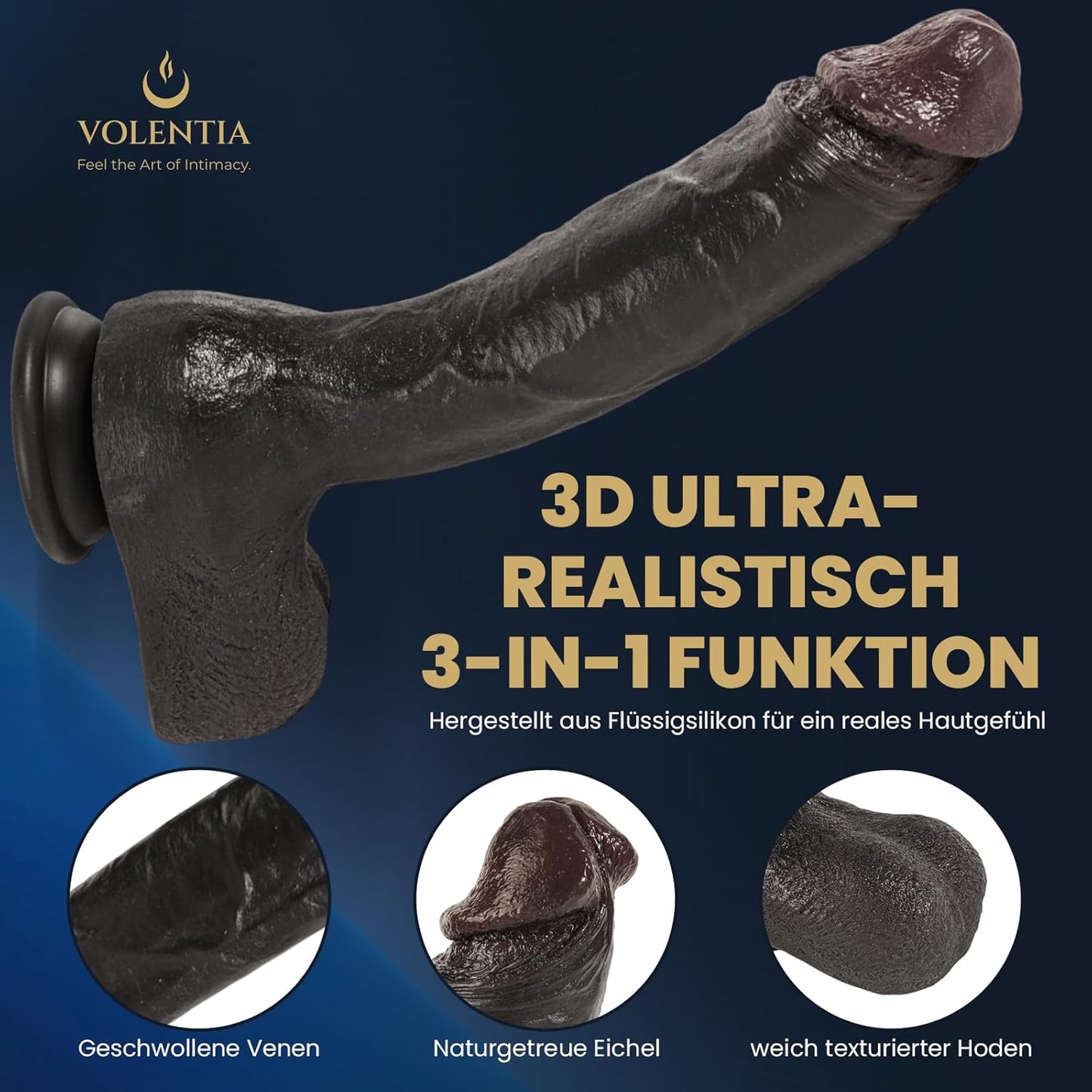 Realistischer XXL Vibrator mit Wärmfunktion, Dunkelbraun