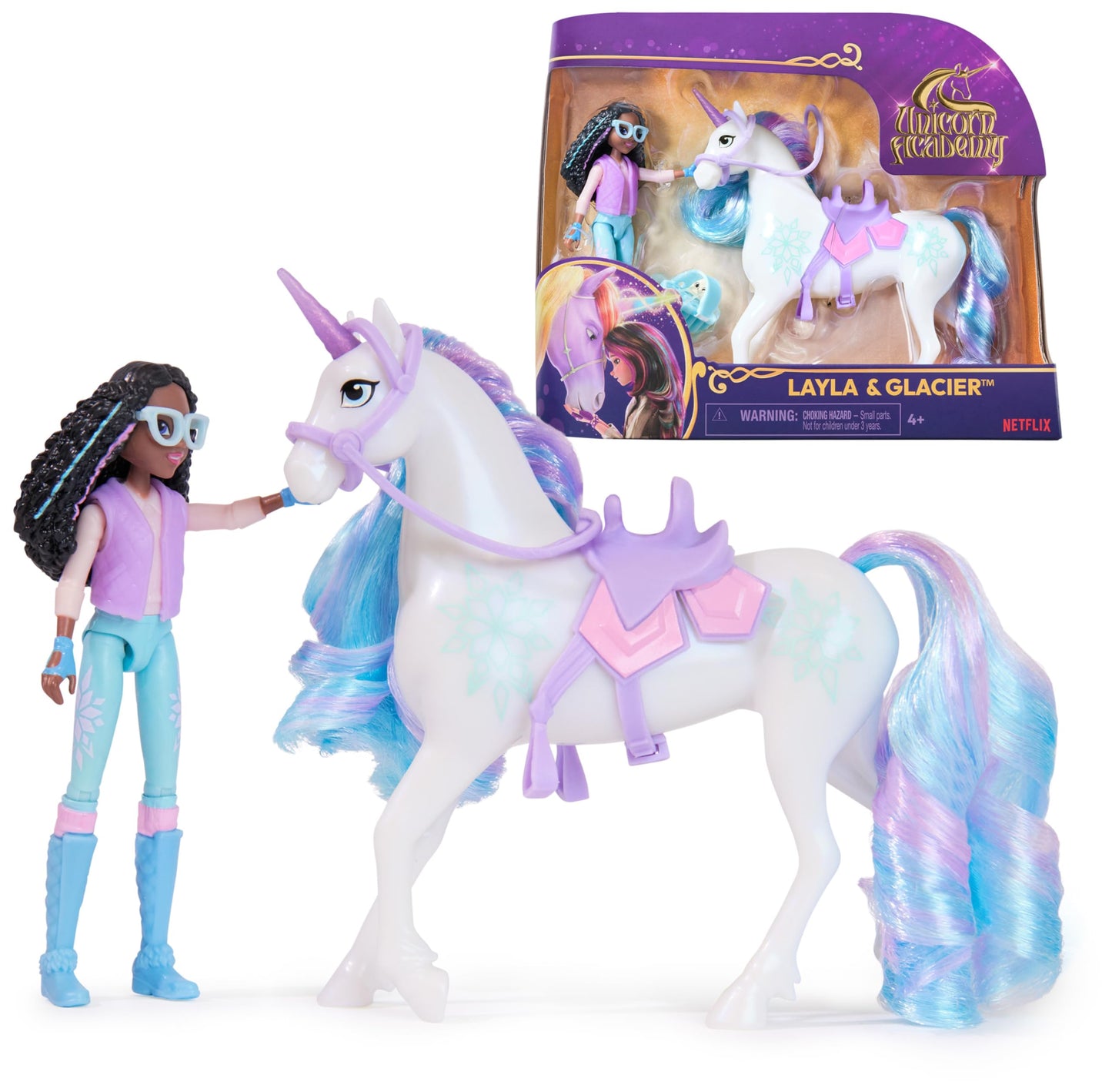 Einhorn-Spielset Layla & Glacier (12 cm, Rollenspiel), Layla und Einhorn Glacier